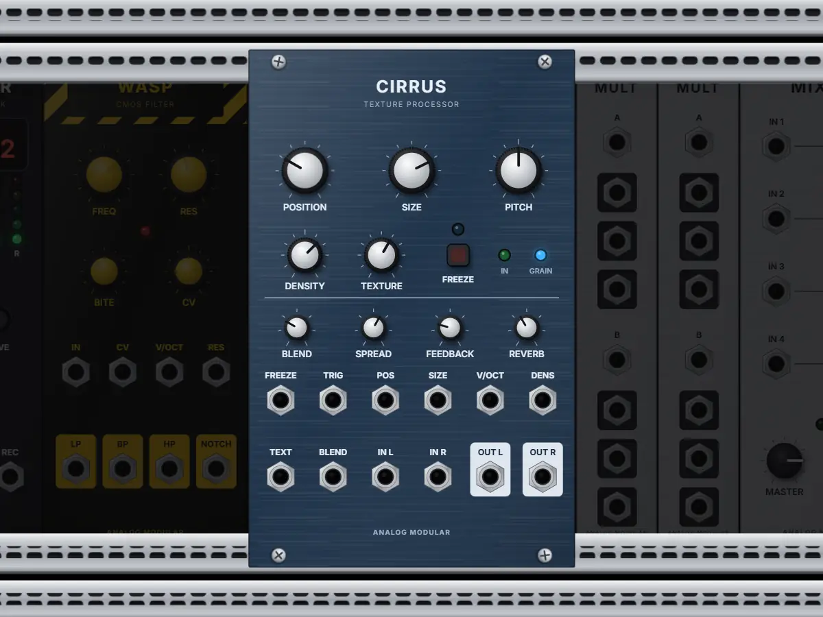 Cirrus: Granular-Texturprozessor mit Freeze, Feedback und Hall
